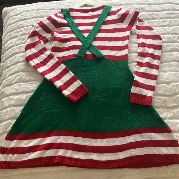 Born Famous Ugly Christmas Sweater Dress Medium Multicolor Stripe w/ Candy Canes - Picture 8 of 10